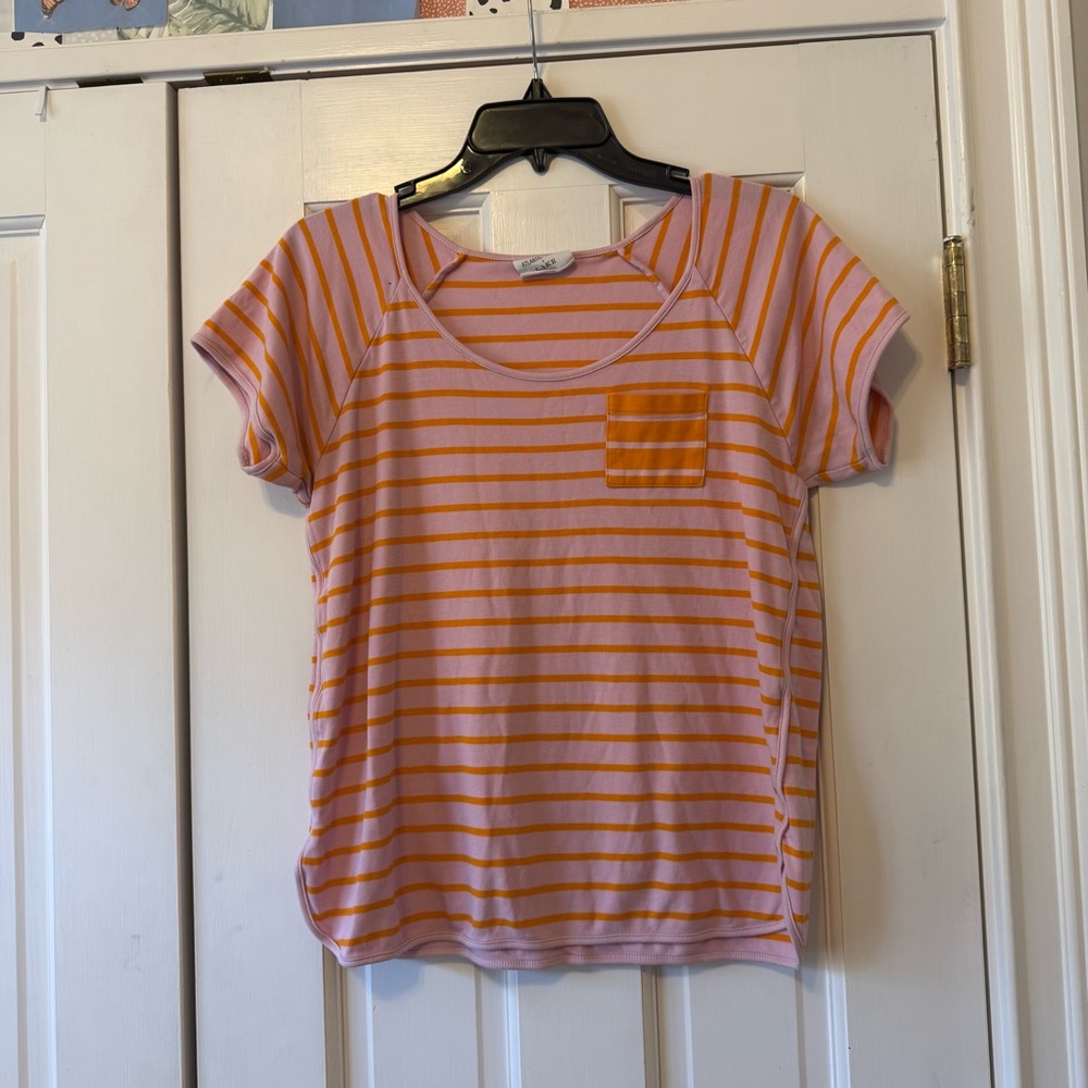 Atlantic Pacific x LAKE Pink & Orange Striped Pima Cotton Pajama Top Size Medium